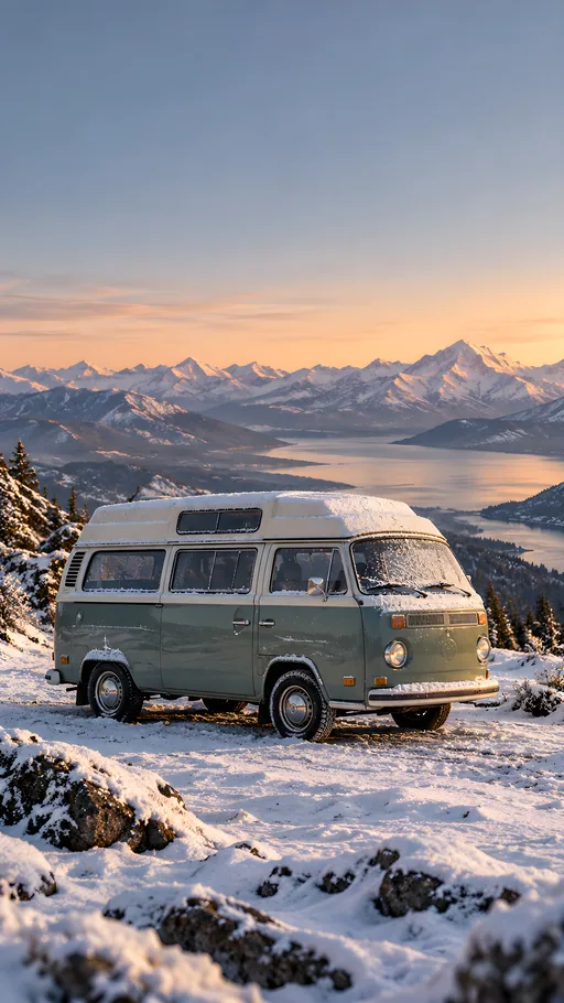 Camper Van in Light Snow — Cars & Vehicles phone wallpaper