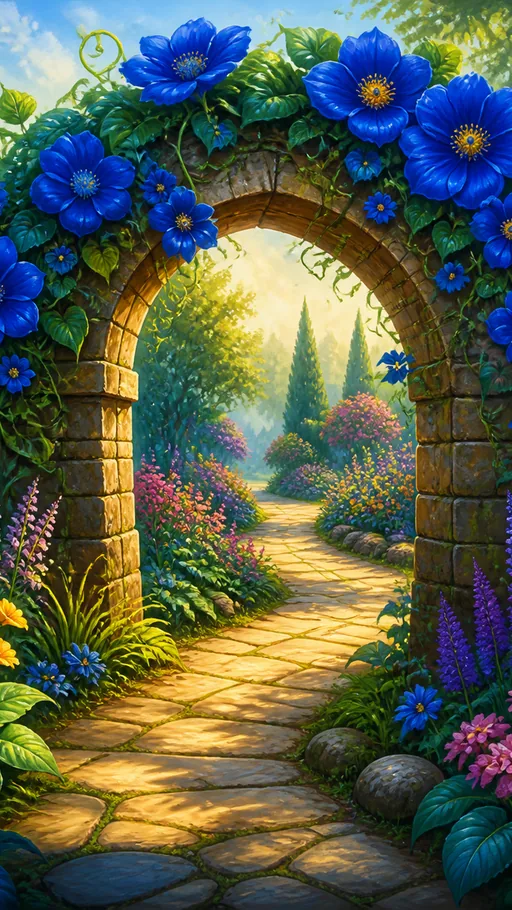 Whimsical Painted Garden Path Passing — Fantasy wallpaper