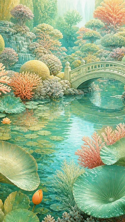 Fantasy Garden Pond Surrounded By Giant — Fantasy wallpaper