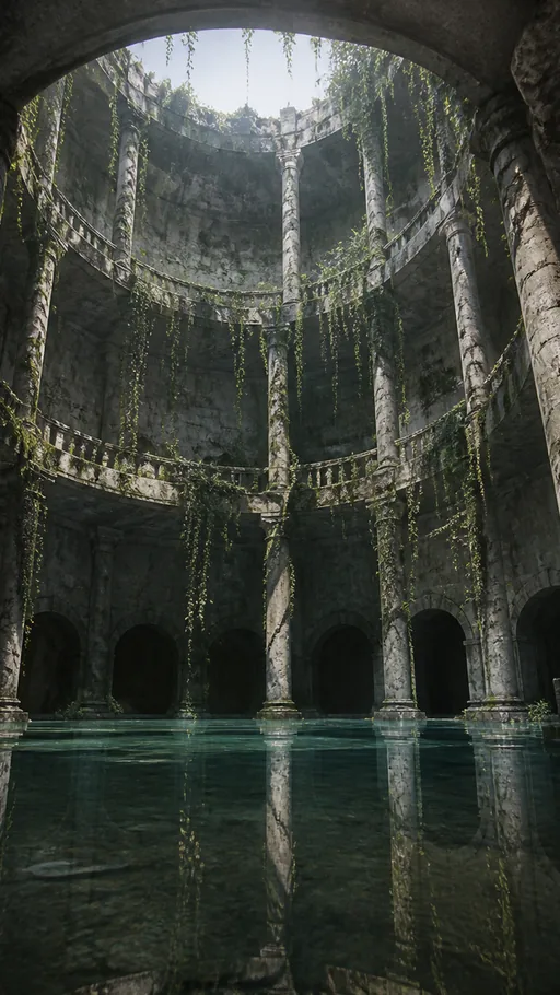 Flooded Circular Tower Interior Open To — Fantasy wallpaper