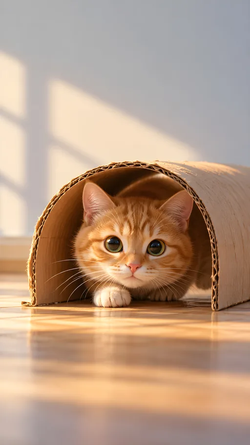 Ginger Cat in a Cardboard Tunnel — Pets wallpaper