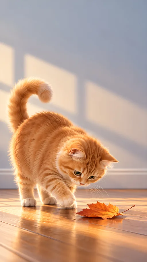 Ginger Cat and an Autumn Leaf — Pets wallpaper