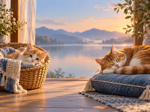 Kitten and Older Cat at Rest — Pets wallpaper