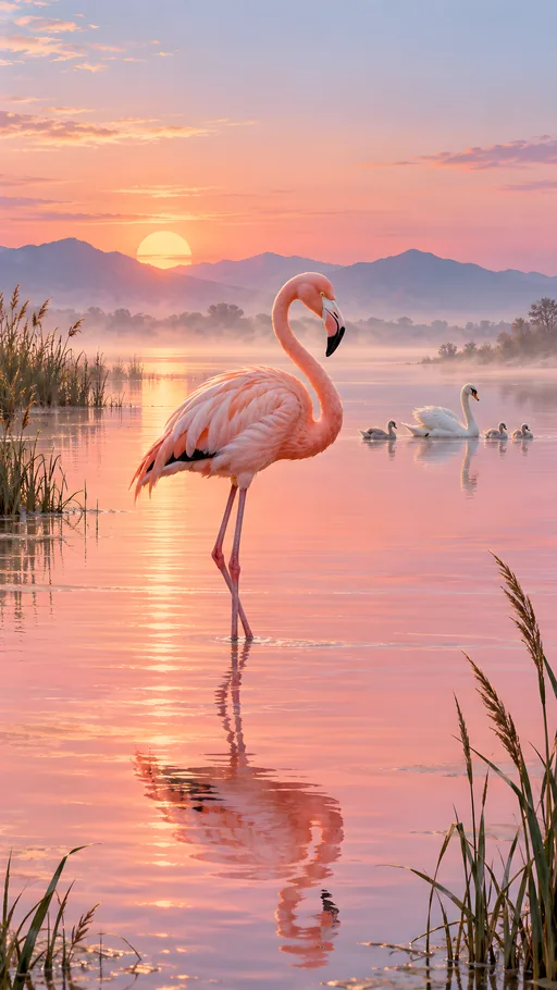 Flamingo in a Pink Lake — Animals & Wildlife wallpaper