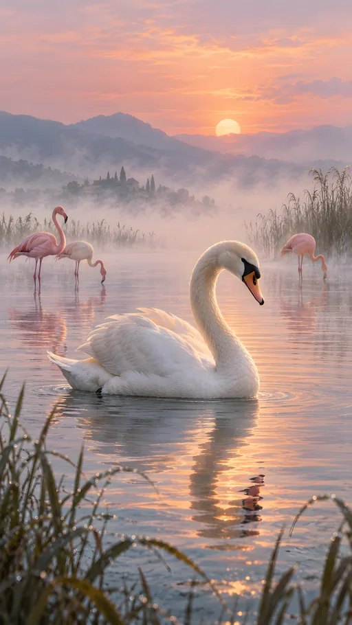 White Swan in Morning Mist — Animals & Wildlife wallpaper