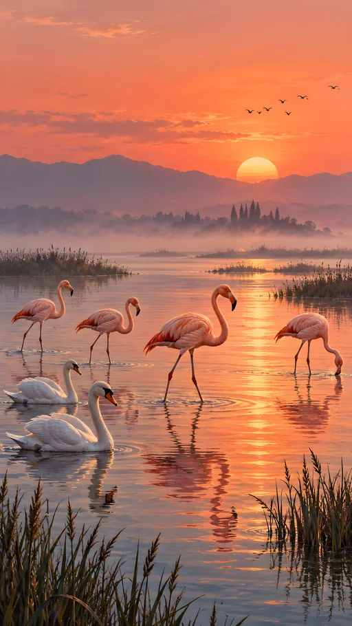 Flamingo Flock in Persimmon Light — Animals & Wildlife wallpaper