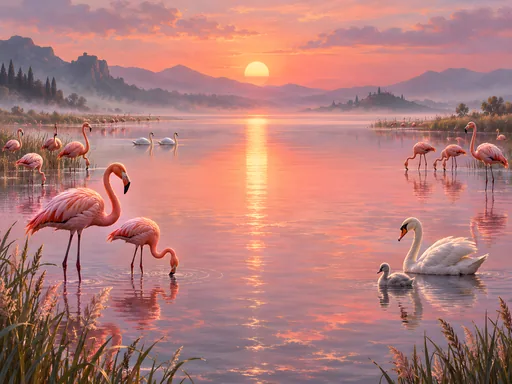 Flamingos on a Rose Lake — Animals & Wildlife wallpaper