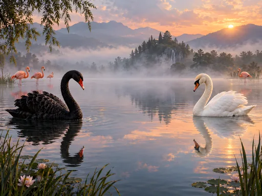 Black Swan and White Swan — Animals & Wildlife wallpaper