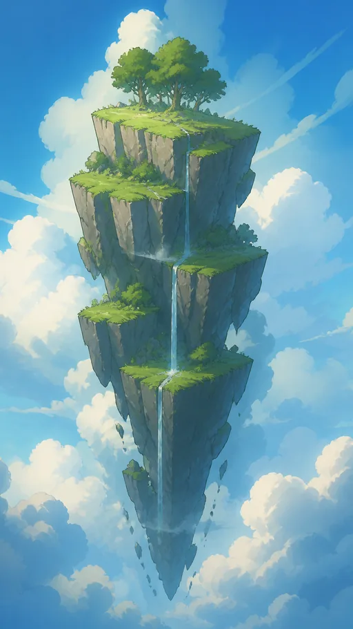 Tall 2D Animated Floating Island — Fantasy wallpaper