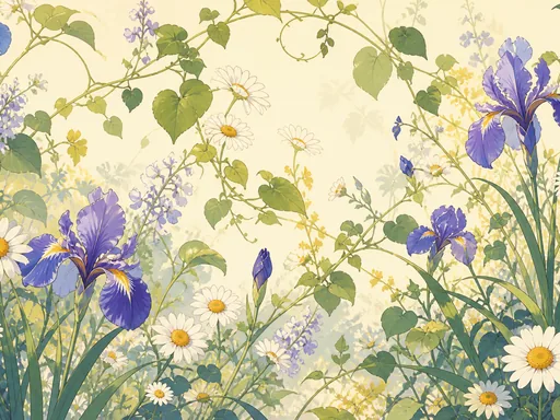 Wide Illustrated Animation Garden Pattern — Flowers & Plants Galaxy Fold wallpaper