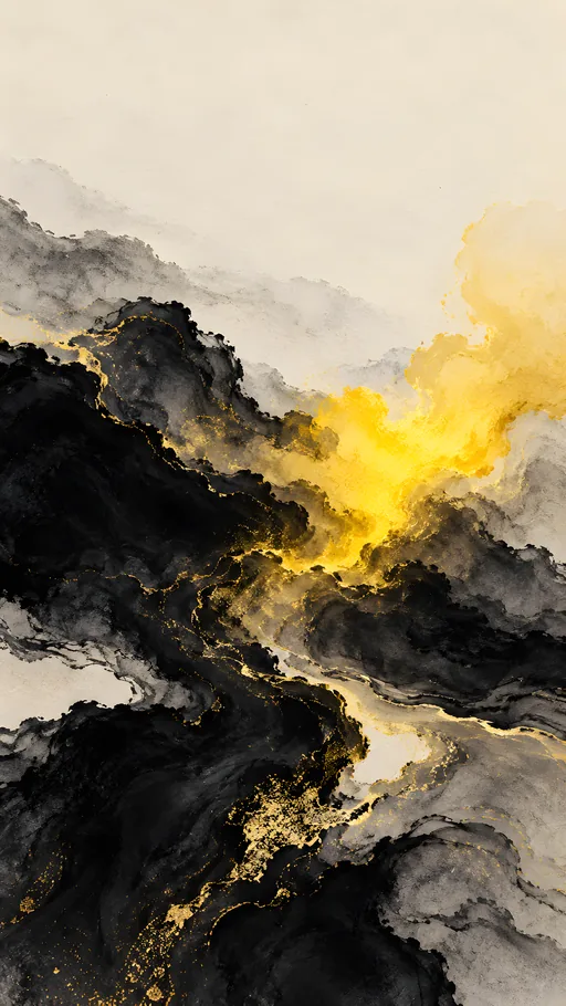 Sumi Ink with Yellow Bloom — Abstract wallpaper