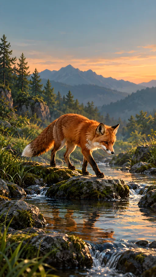 Red Fox on a Stepping Stone — Animals & Wildlife wallpaper