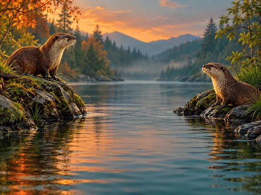 Two Otters on the Riverbanks — Animals & Wildlife wallpaper