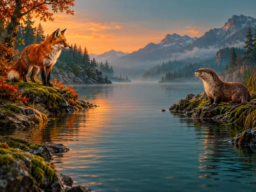 Fox and Otter Across the Water — Animals & Wildlife wallpaper