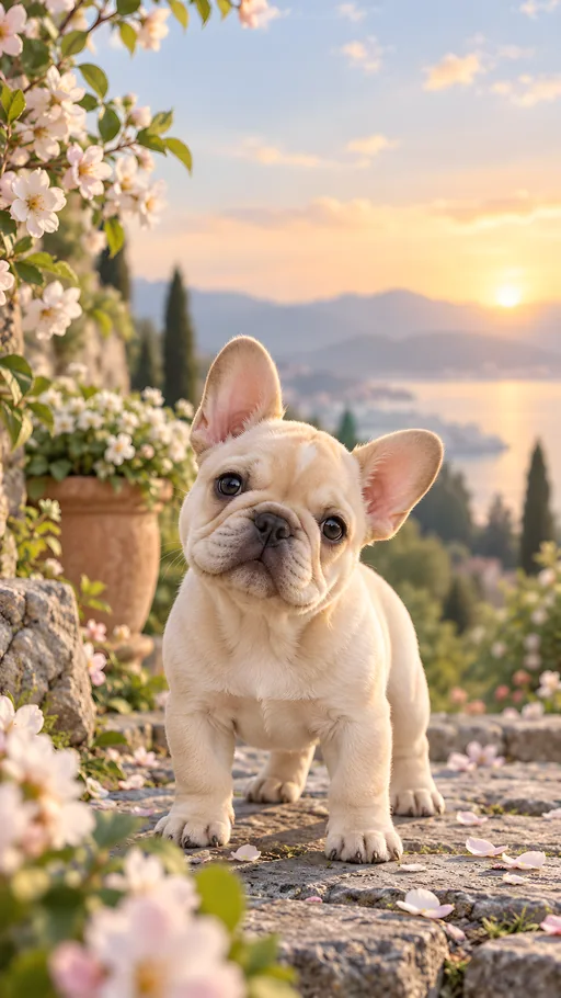 Frenchie Puppy in Spring Blossoms — Pets wallpaper