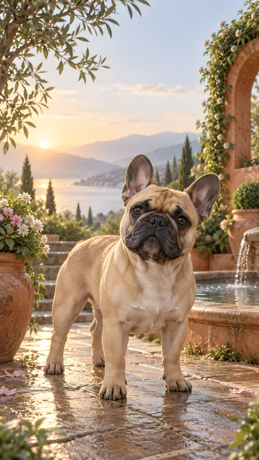 3D Frenchie in a Garden — Pets wallpaper