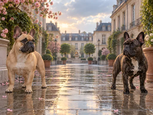 French Bulldogs in a Rainy Courtyard — Pets wallpaper