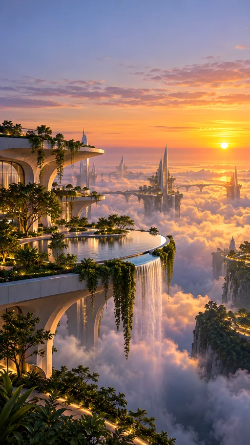 Floating Terraces at Sunset — Technology wallpaper