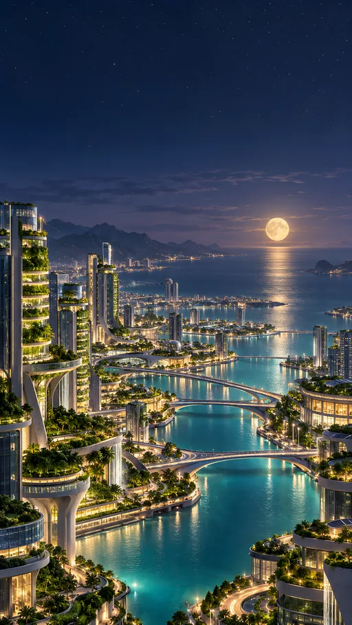 Coastal Megacity and Canals — Technology wallpaper