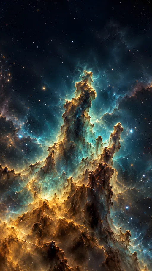 Gold and Teal Cosmic Pillars — Space wallpaper