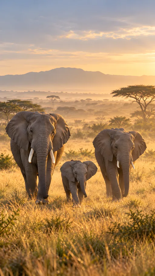 Elephant Family in Golden Haze — Animals & Wildlife wallpaper