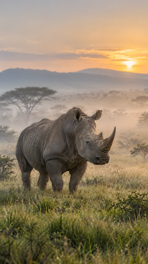 Rhino on a Misty Grassland — Animals & Wildlife wallpaper