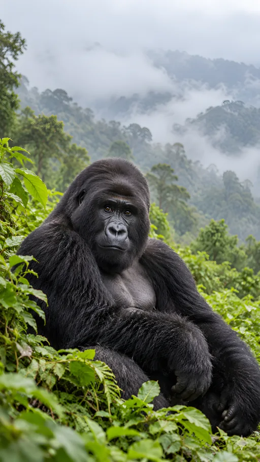 Mountain Gorilla Among Leaves — Animals & Wildlife wallpaper
