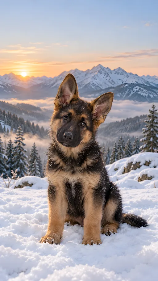 German Shepherd Puppy in Snow — Pets wallpaper