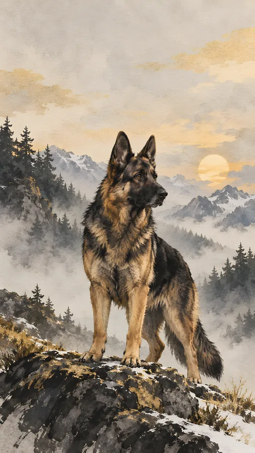 Ink-Wash Shepherd Portrait — Pets wallpaper
