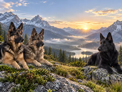 Shepherds in an Alpine Panorama — Pets wallpaper