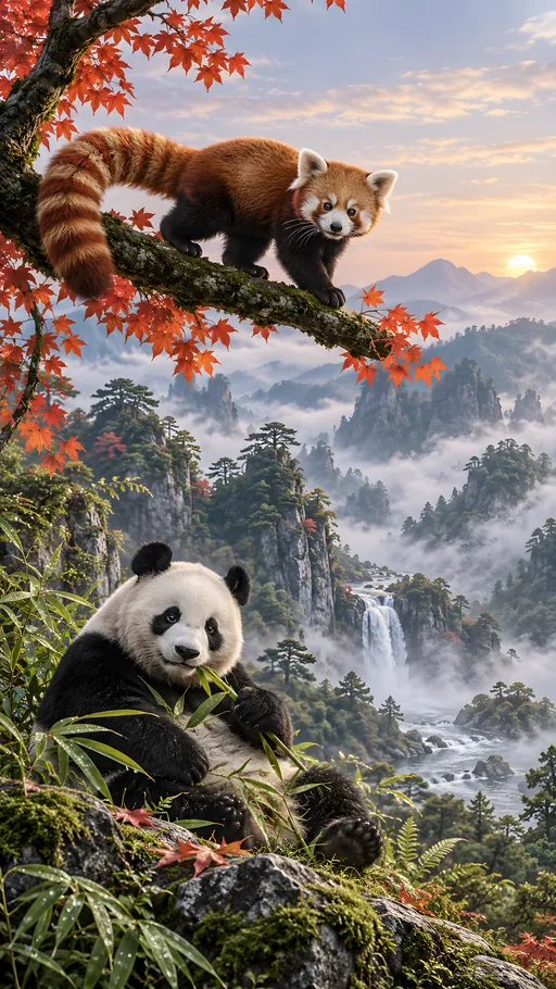 Red Panda on a Maple Branch — Animals & Wildlife wallpaper