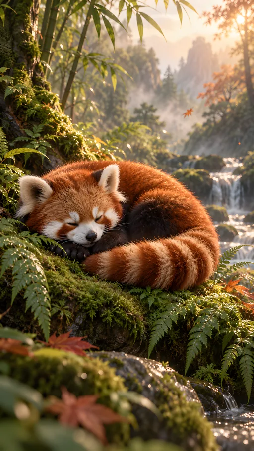 Sleepy Red Panda on Moss — Animals & Wildlife wallpaper