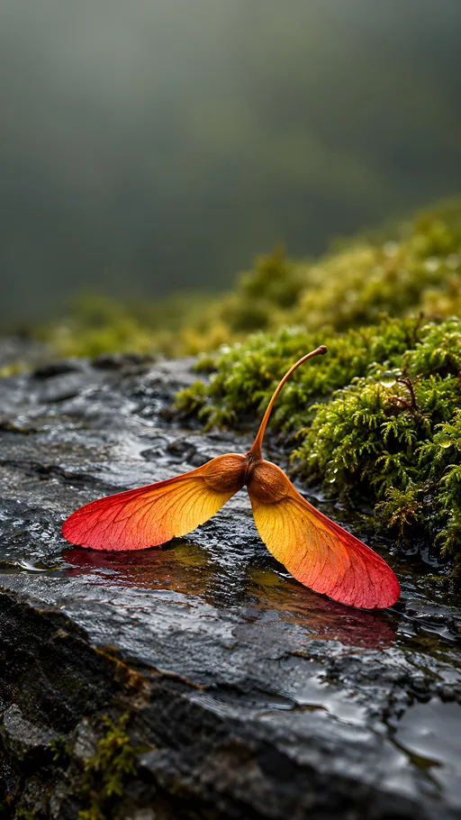 Maple Seeds on Wet Slate — Nature & Landscapes wallpaper