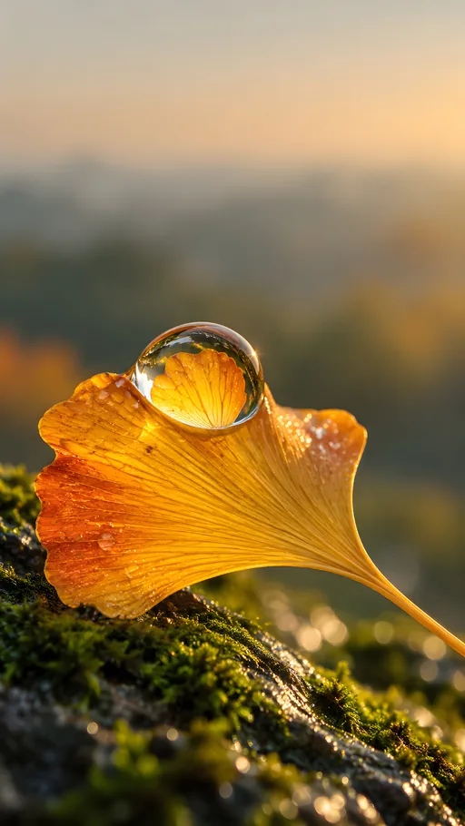 Ginkgo Leaf Through a Raindrop — Nature & Landscapes wallpaper