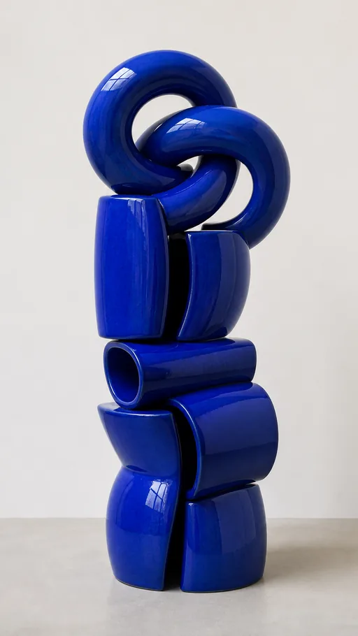 Tall Cobalt-blue Glossy Ceramic Sculpture Made — Abstract wallpaper