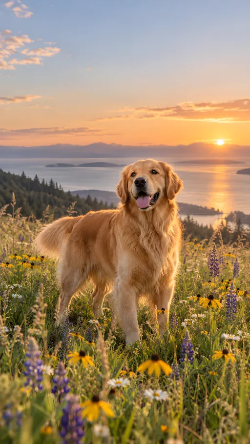 Golden Retriever in a Wildflower Meadow — Pets wallpaper
