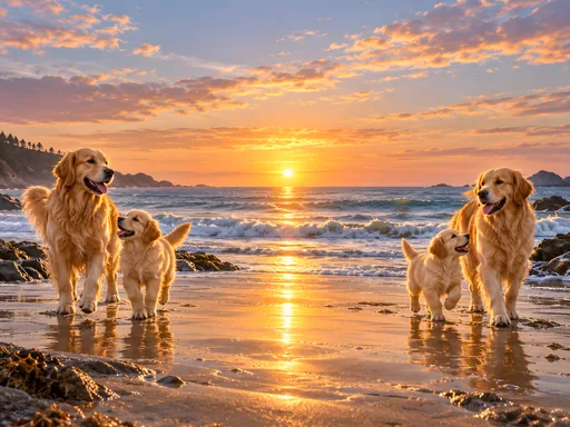 Golden Family on the Beach — Pets wallpaper