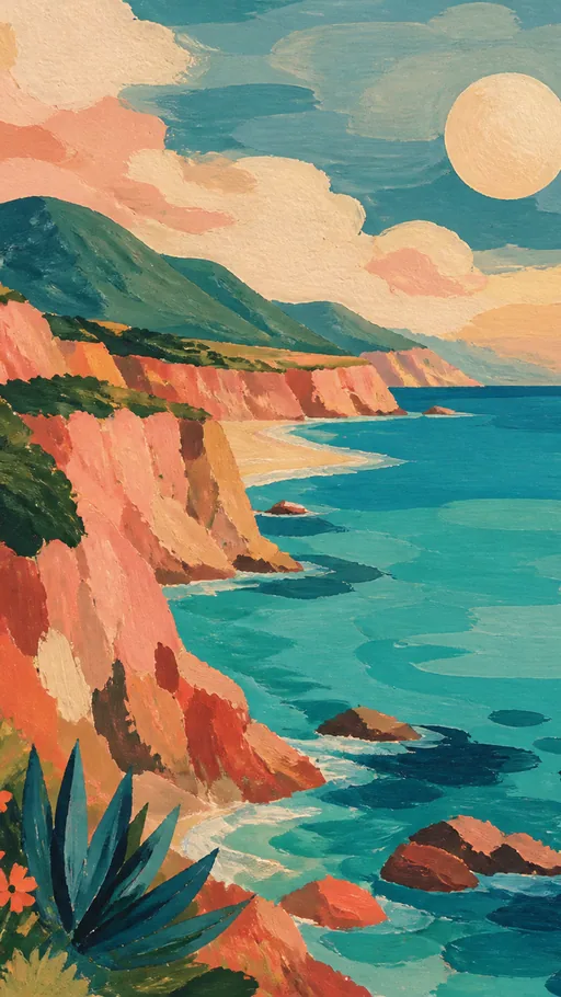 Gouache Coastline — Art & Illustration wallpaper