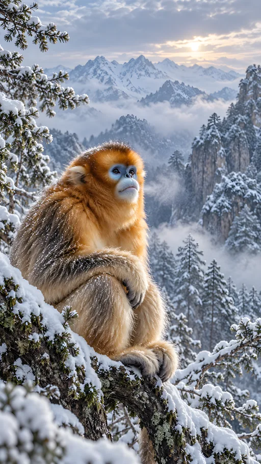 Snub-Nosed Monkey in Snow — Animals & Wildlife wallpaper