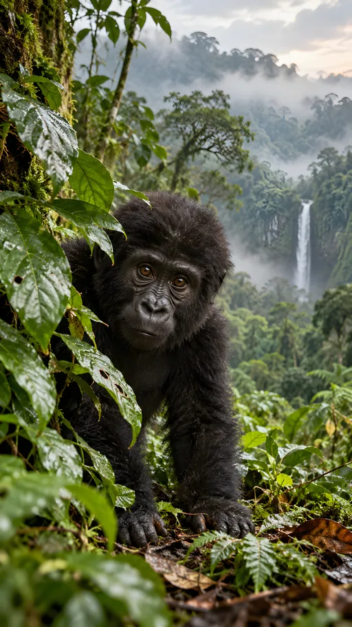 Young Gorilla Among Leaves — Animals & Wildlife wallpaper