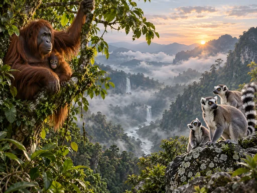 Orangutan and Lemurs — Animals & Wildlife wallpaper