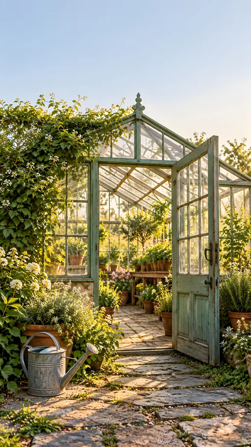 Greenhouse Door and Watering Can — Flowers & Plants wallpaper