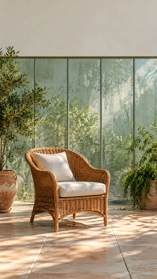 Wicker Chair by the Glass Wall — Flowers & Plants wallpaper