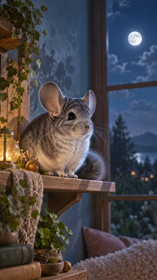 Silver Chinchilla in Moonlight — Pets wallpaper