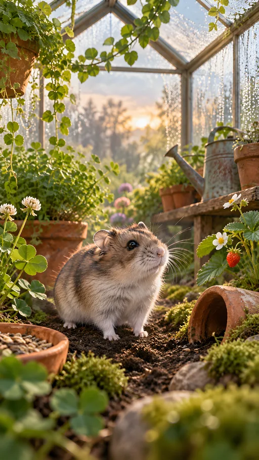 Dwarf Hamster in a Tiny Greenhouse — Pets wallpaper