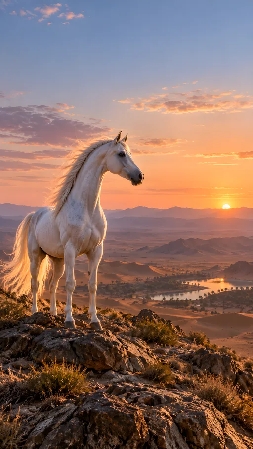 White Arabian at Desert Dawn — Animals & Wildlife wallpaper