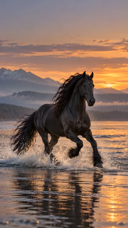 Black Horse Running at Dusk — Animals & Wildlife wallpaper