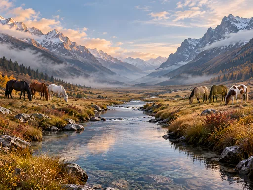Horses in an Alpine Meadow — Animals & Wildlife wallpaper