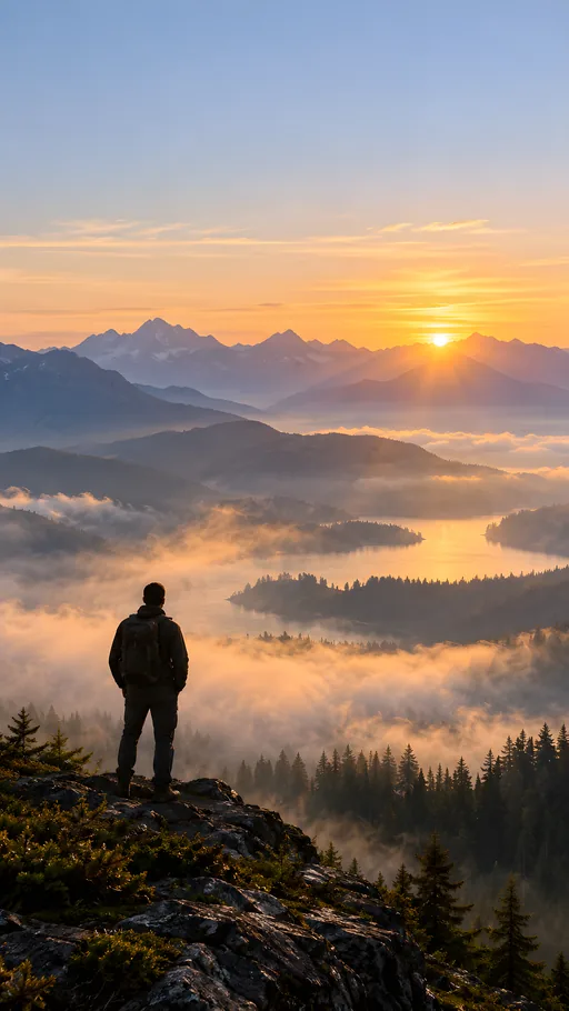 Silhouette at Mountain Sunrise — People & Portraits wallpaper