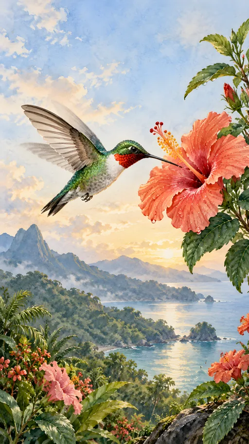 Hummingbird at a Hibiscus — Animals & Wildlife wallpaper